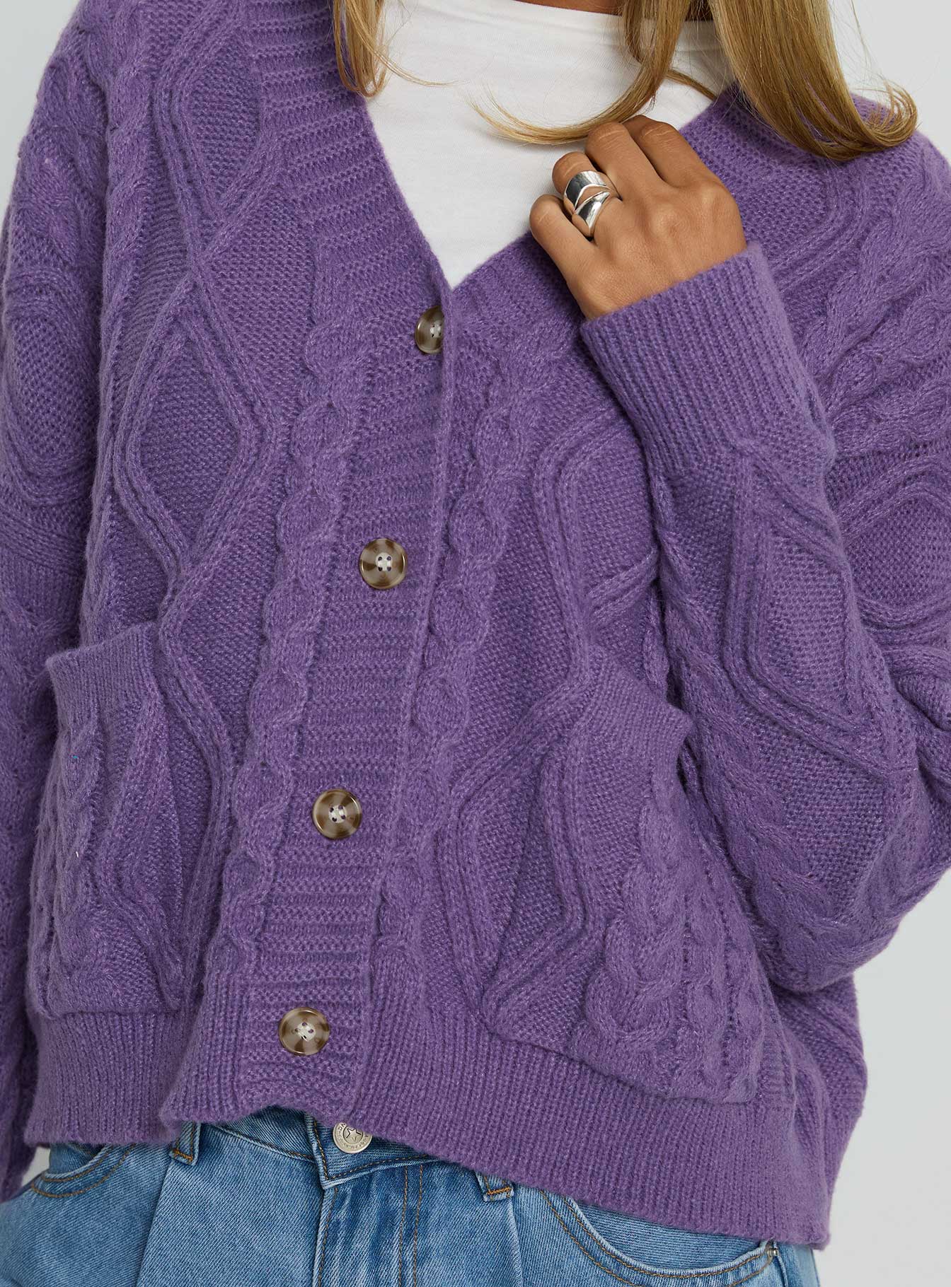 Dillian Cable Knit Cardigan Purple