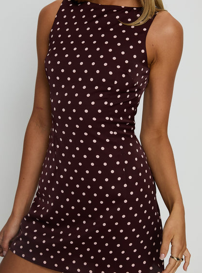 Kherin Boat Neck Romper Wine Polka