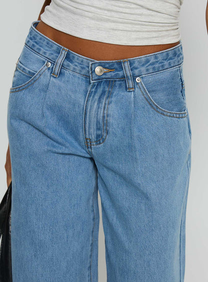 Supercut Low Rise Baggy Pleat Jeans Light Blue Wash