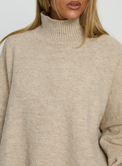 Patrizia Funnel Neck Knit Sweater Beige