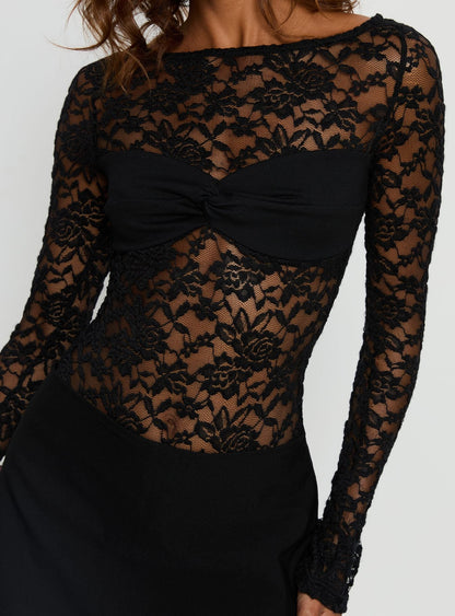 Anjolene Lace Wrap Bust Bodysuit Black