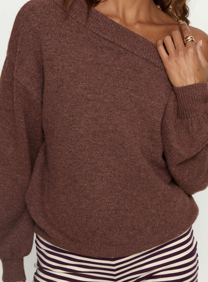 Noble Off The Shoulder Sweater Chocolate