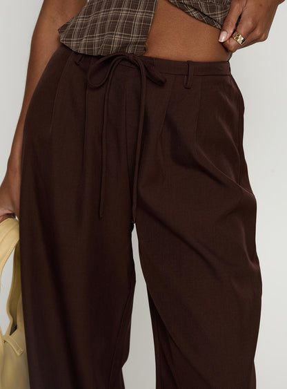 Idolised Pleated Tie Waist Pant Chocolate Brown