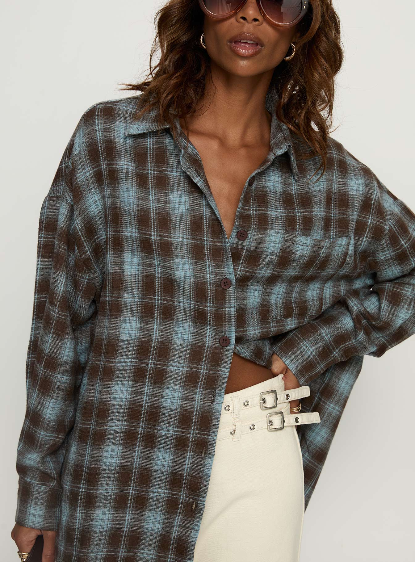 Perlita Long Sleeve Collared Shirt Brown Check