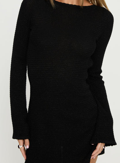 Rhapsody Long Sleeve Knit Mini Dress Black