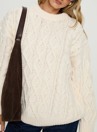 Rorey Cable Knit Crew Neck Sweater White