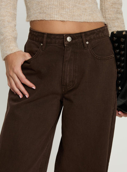 Naylor Mid Rise Wide Leg Jeans Brown