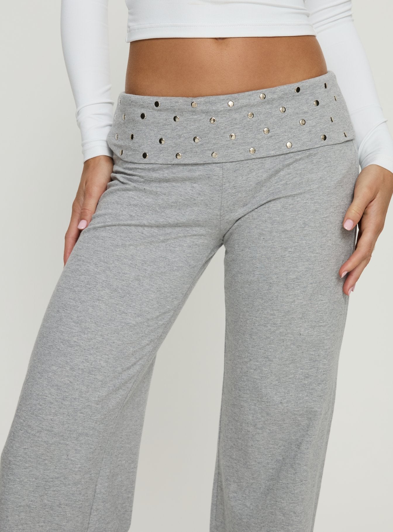 Nevivi Foldover Studded Pants Grey Marle