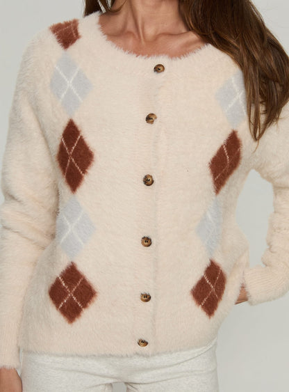 Nancey Argyle Knit Cardigan Cream Multi