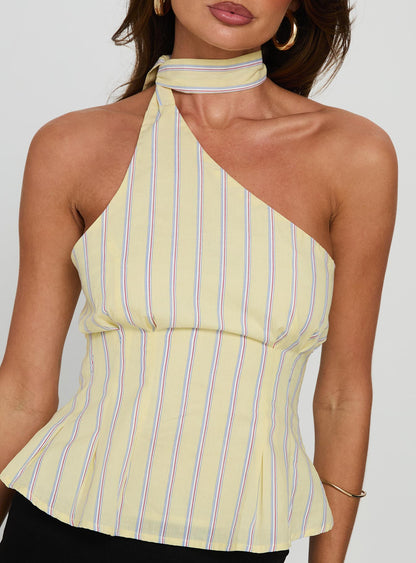 Zukaia One Shoulder Scarf Top Yellow Stripe