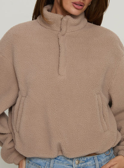 Icy Days Fleece Quarter Zip Jumper Light Brown
