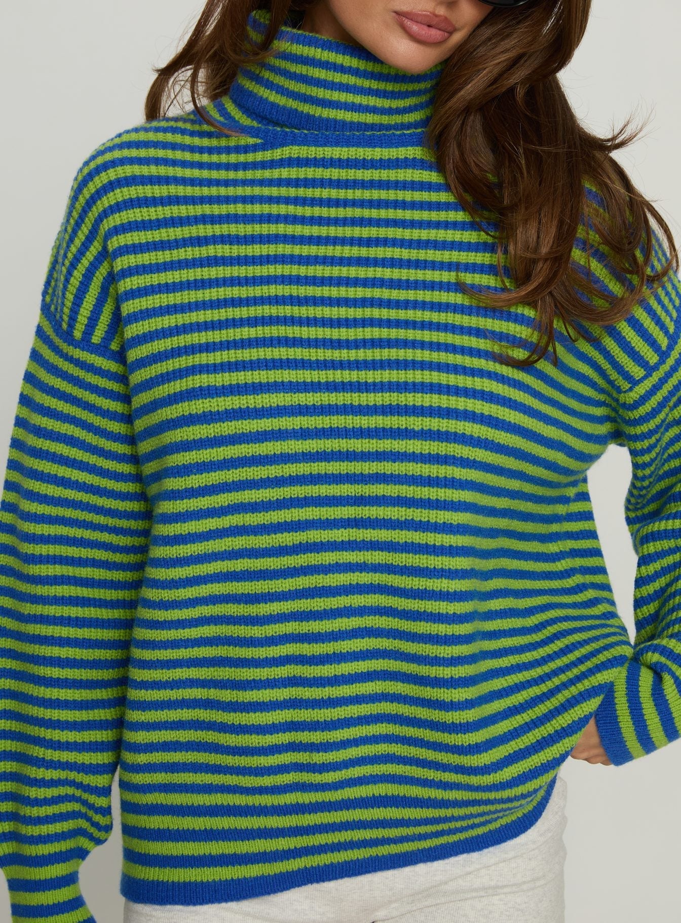 Lancelot Turtle Neck Oversized Jumper Green Stripe