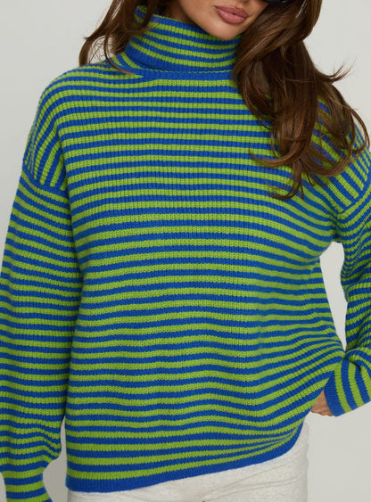 Lancelot Turtle Neck Oversized Jumper Green Stripe