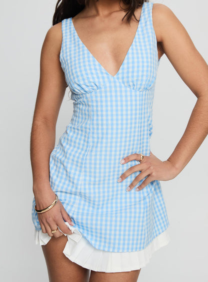 Evielle Underskirt Mini Dress Blue Check
