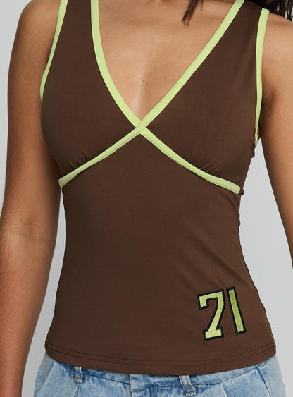 71 Classics V Neck Top Brown