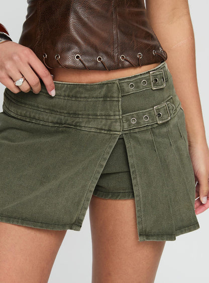 Generous Wrap Buckle Skort Washed Khaki