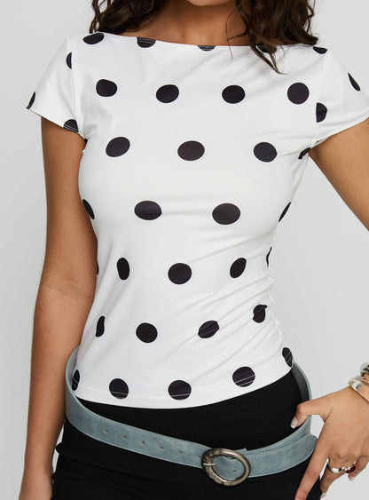 Truthfully Low Back Top White Polka