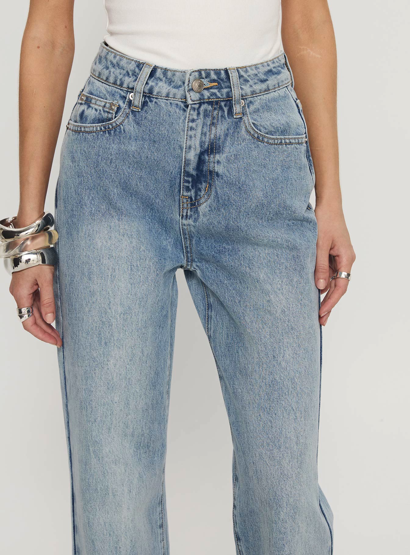 Florida Keys Mid Rise Straight Leg Cuffed Jeans Light Blue Wash