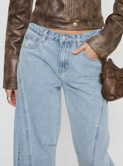 Lost Track Mid Rise Barrel Leg Jeans Ice Wash