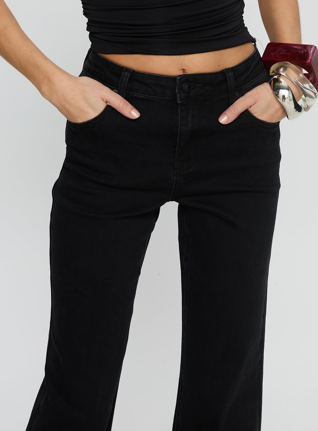 Magic Mirror Mid Rise Bootleg Jeans Washed Black