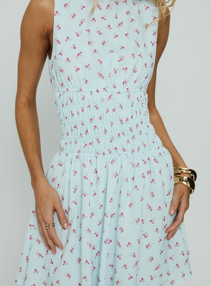 Alonah Shirred Mini Dress Blue Floral