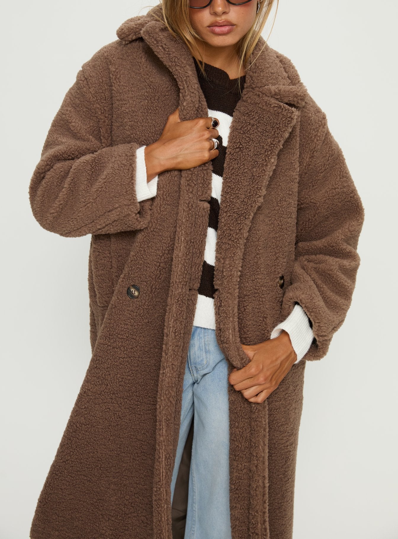 Delora Fluffy Longline Coat Brown