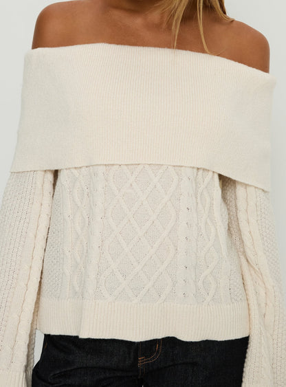 Margarete Off Shoulder Knit Sweater Cream