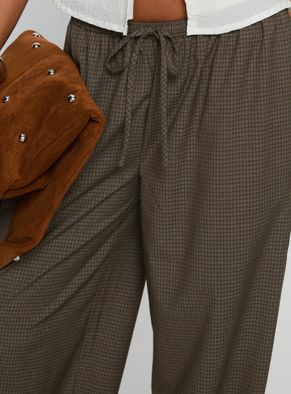 Ketrina Tie Waist Pants Brown Plaid