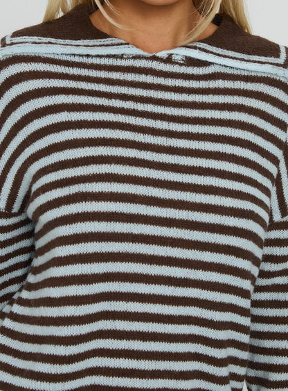 Moon Went Dark Collared Knit Sweater Stripe