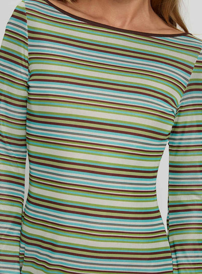 Lukea Long Sleeve Mini Dress Green Stripe