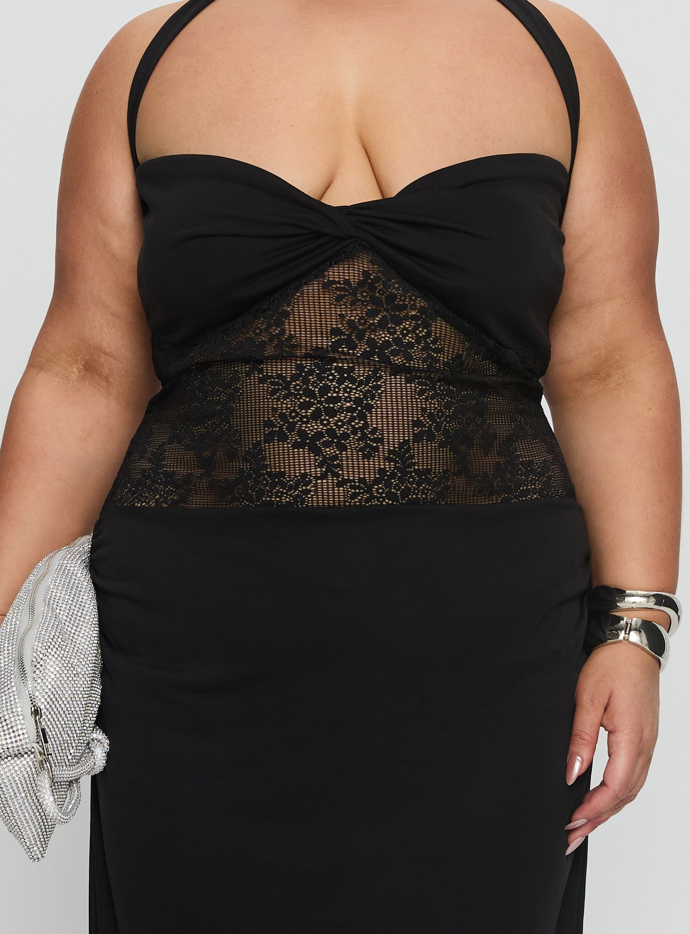 Adalyne Lace Halter Maxi Dress Black Curve