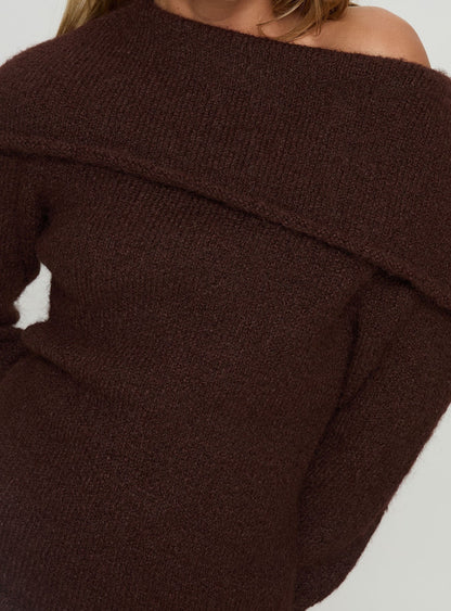 Kinslea Off Shoulder Knit Sweater Brown