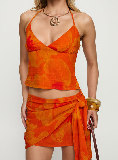 Quintana Wrap Mini Skirt Orange Floral
