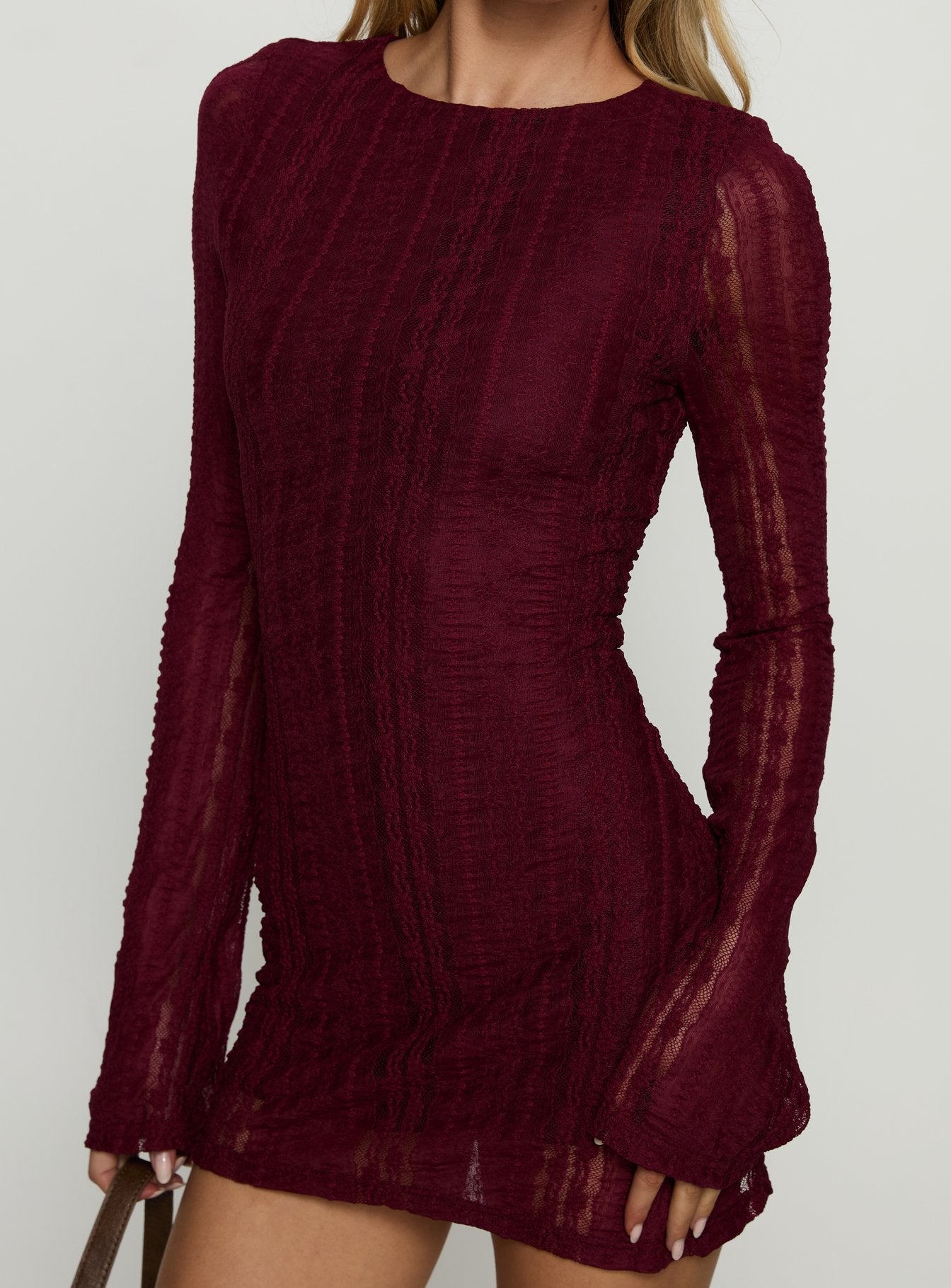 Delandra Long Sleeve Textured Playsuit Red