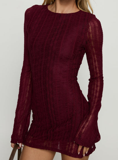 Delandra Long Sleeve Textured Playsuit Red