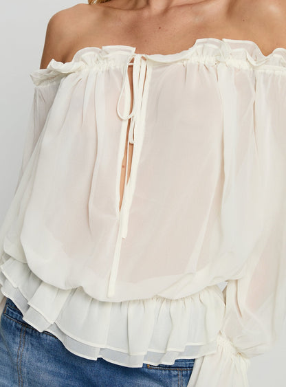 Madelina Frill Long Sleeve Top Cream