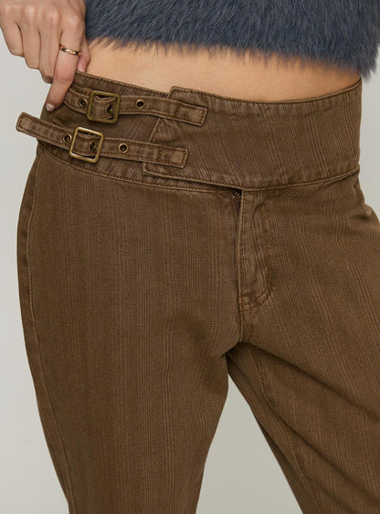 Thrill Ride Mid Rise Flare Jeans Washed Brown