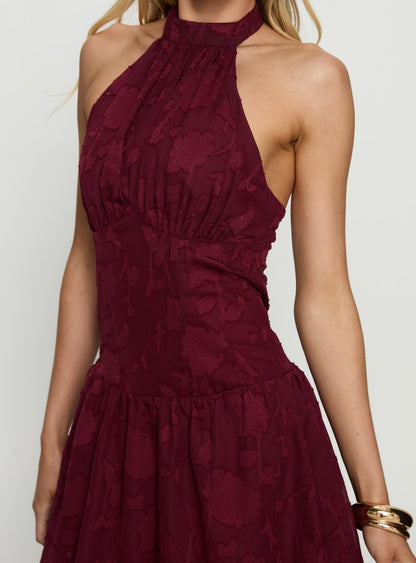 Devane High Neck Halter Playsuit Red