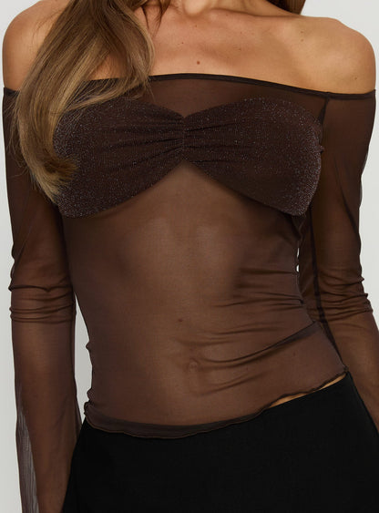 Jahnessa Sheer Long Sleeve Top Chocolate