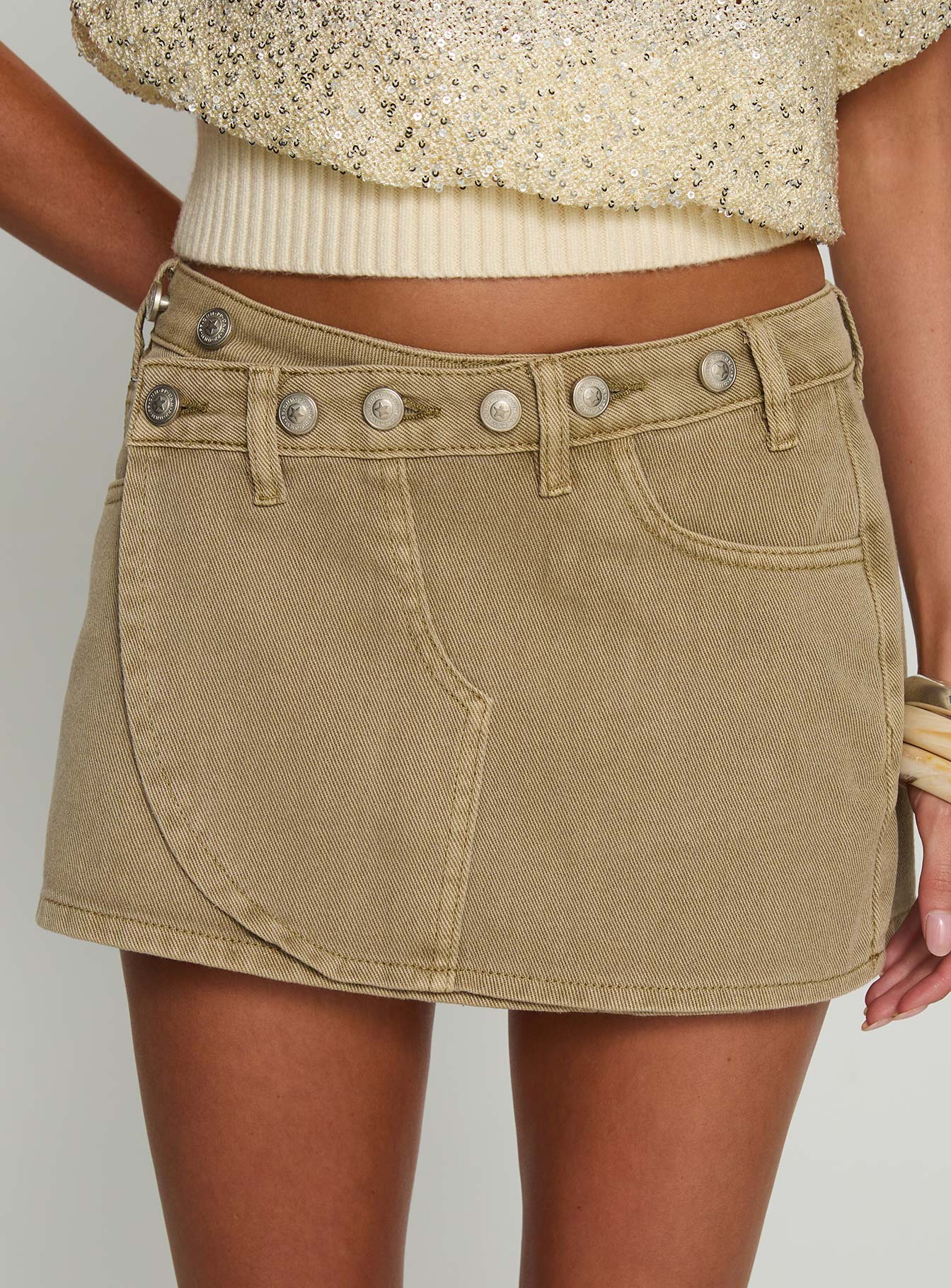 Katlynne Button Detail Mini Skirt Washed Beige