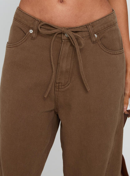 Bruiser Tie Waist Mid Rise Wide Leg Jeans Brown