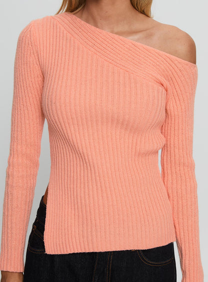 Exquisite Off Shoulder Knit Sweater Orange