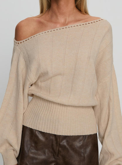 Jackeline Off Shoulder Rib Jumper Cream