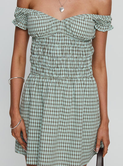 Olwen Ruched Romper Green Check
