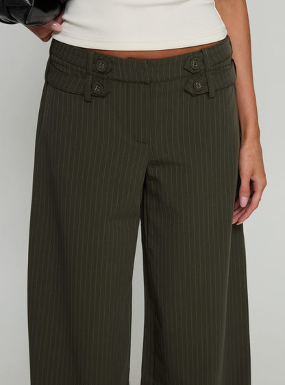 Jette Tailored Buckle Pant Green Pinstripe