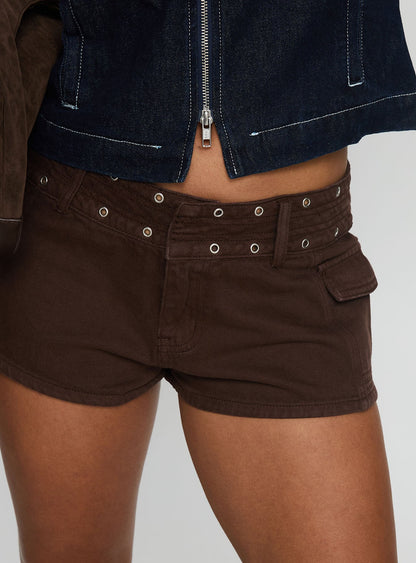 Reno Eyelet Micro Shorts Brown Wash