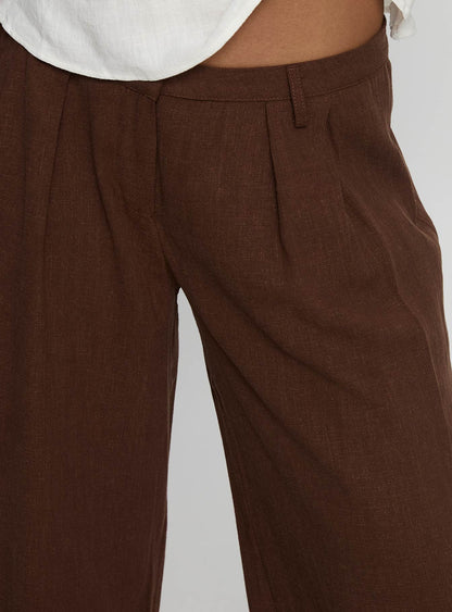 Vianca Low Rise Linen Pant Chocolate