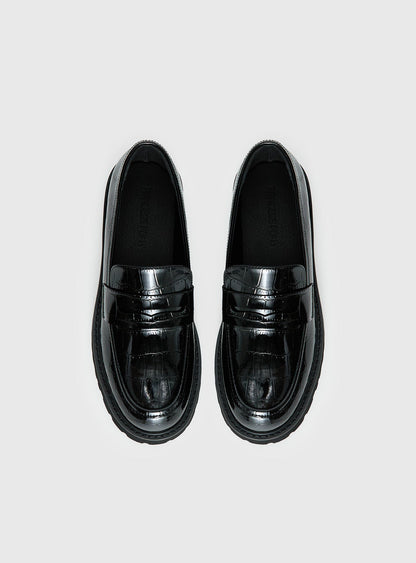 Face The Wind Faux Leather Loafers Black
