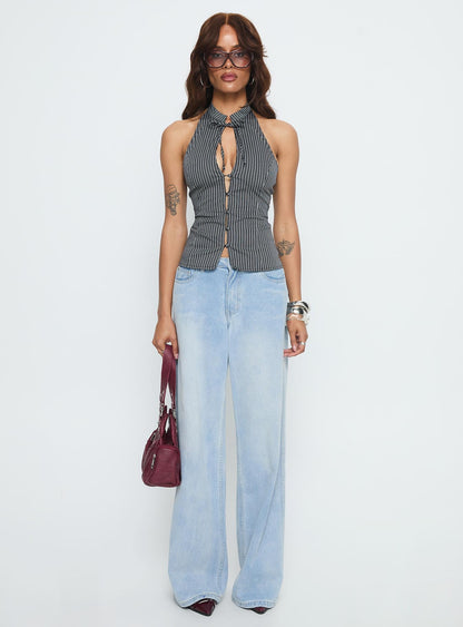 Tiarra Keyhole Sleeveless Top Black Stripe