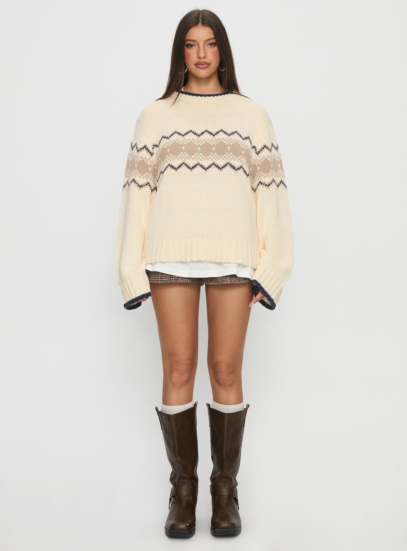 Madalynn Knit Graphic Jumper Beige